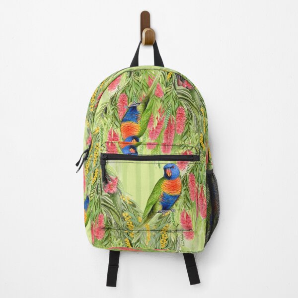 Item preview, Australian Native Flowers and Rainbow Lorikeets - repeat pattern designed and sold by Nadya Neklioudova.