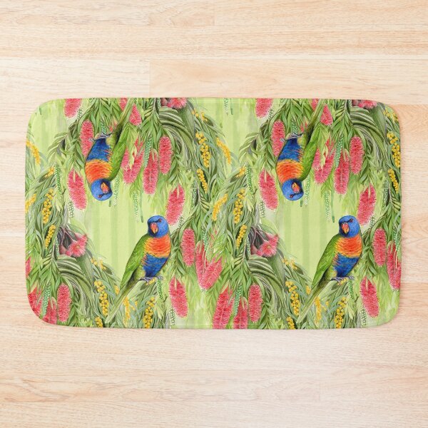 Item preview, Australian Native Flowers and Rainbow Lorikeets - repeat pattern designed and sold by Nadya Neklioudova.