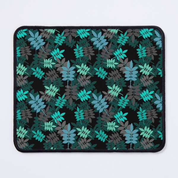 Item preview, Turquoise blue rowan leaves on black designed and sold by fuzzyfox.
