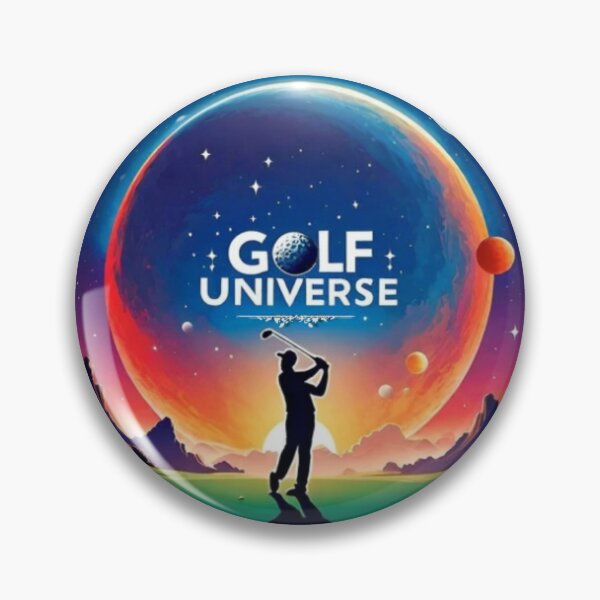 Item preview, Imagine of a silhouette of a golfer in the space between the planets playing golf with a big phrase "GOLF UNIVERSE!" in centre Inside a circle. designed and sold by Giulivo Store Graphic.