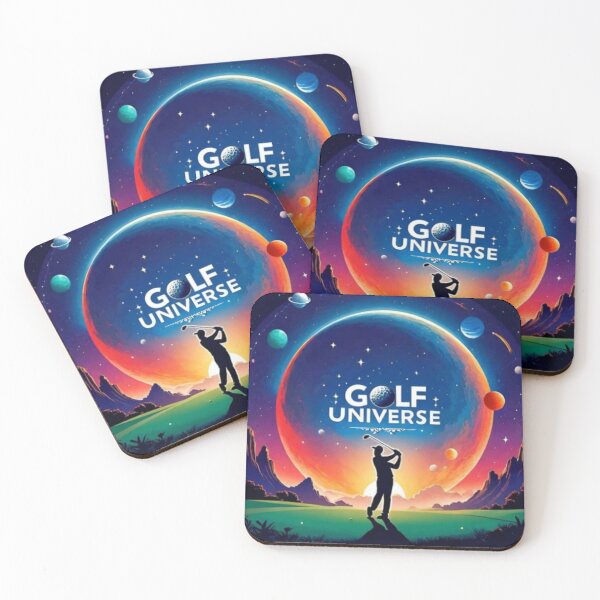 Item preview, Imagine of a silhouette of a golfer in the space between the planets playing golf with a big phrase "GOLF UNIVERSE!" in centre Inside a circle. designed and sold by Giulivo Store Graphic.