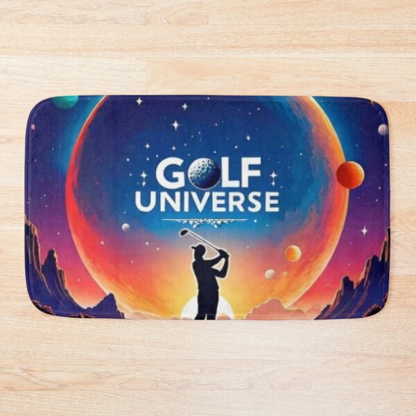 Item preview, Imagine of a silhouette of a golfer in the space between the planets playing golf with a big phrase "GOLF UNIVERSE!" in centre Inside a circle. designed and sold by Giulivo Store Graphic.