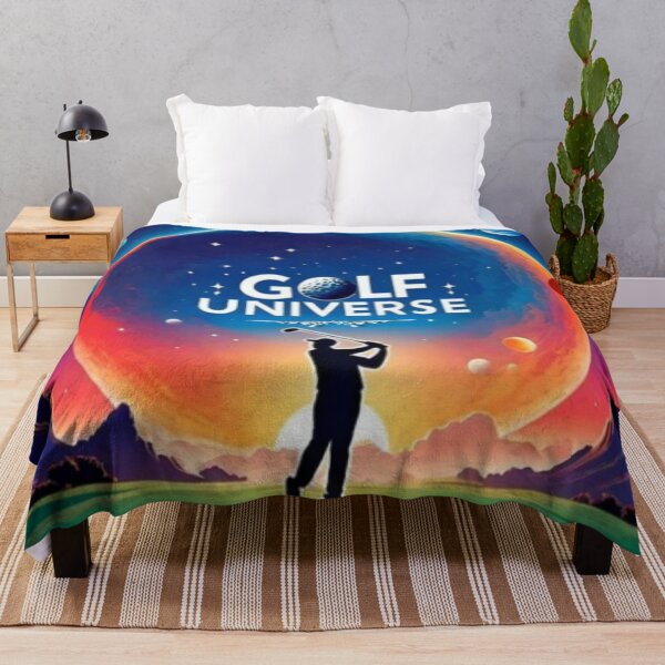 Item preview, Imagine of a silhouette of a golfer in the space between the planets playing golf with a big phrase "GOLF UNIVERSE!" in centre Inside a circle. designed and sold by Giulivo Store Graphic.