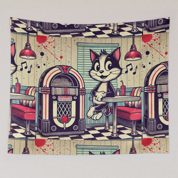Item preview, Retro Diner Cat – Vintage Cartoon Jukebox Pop Art designed and sold by Mamokhy.