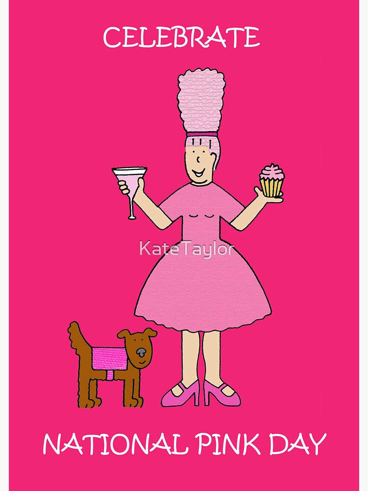 "National Pink Day June 23rd Cartoon Lady in Pink" Sticker for Sale by