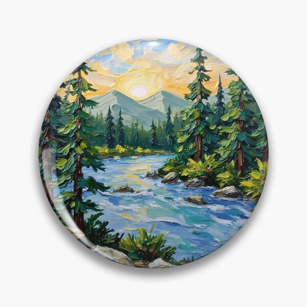 Item preview, Turbulent River in Majestic Mountains Oil Painting designed and sold by Nene's design.