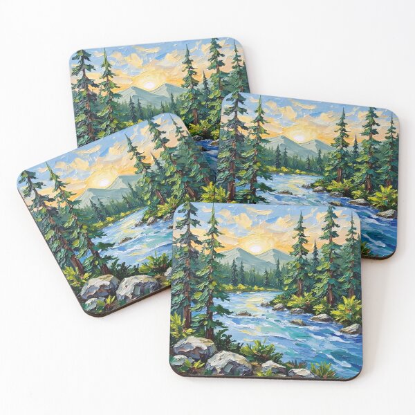Item preview, Turbulent River in Majestic Mountains Oil Painting designed and sold by Nene's design.