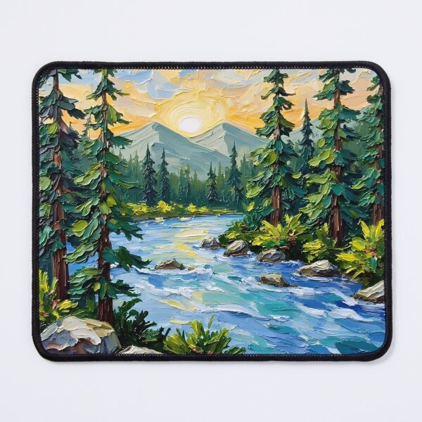 Item preview, Turbulent River in Majestic Mountains Oil Painting designed and sold by Nene's design.