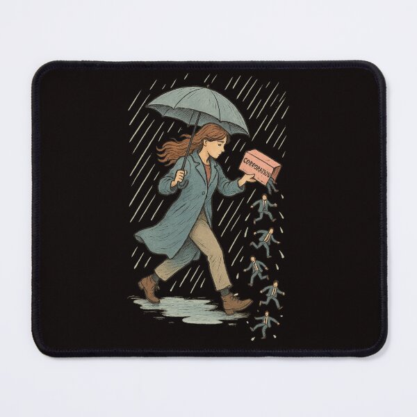 Item preview, "Corporate Downpour – Satirical Business Escape Illustration" designed and sold by Tadeusz1.
