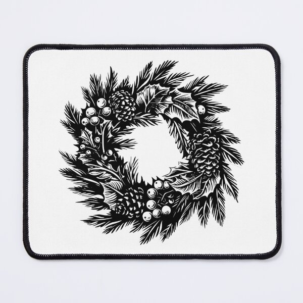 Item preview, Vintage Christmas Wreath Illustration | Black and White Holiday Decor Design designed and sold by inkoutninja.