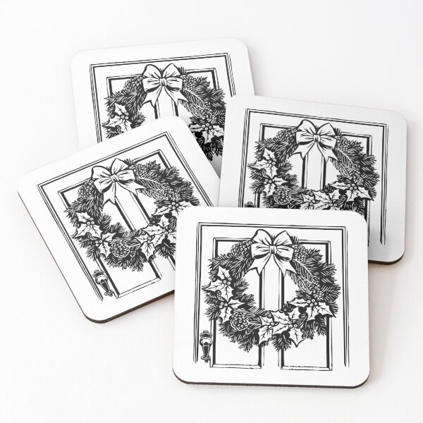 Item preview, Classic Holiday Door Wreath | Black and White Christmas Illustration designed and sold by inkoutninja.