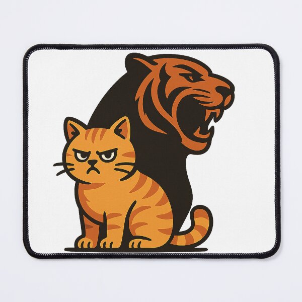 Item preview,  an angry orange tabby cat sitting in the foreground with a fierce tiger silhouette as its shadow designed and sold by Ideo Design.