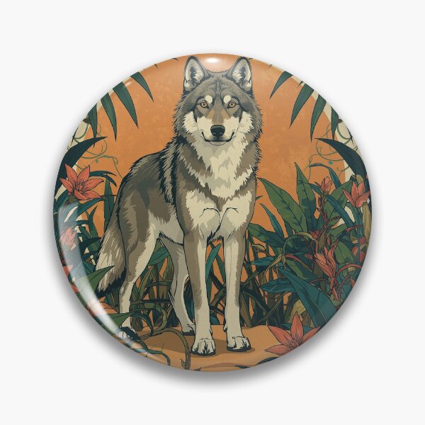 Item preview, Wolf in Tropical Jungle – Hand-Drawn Animal Illustration with Lush Foliage and Exotic Flowers designed and sold by nabashop.