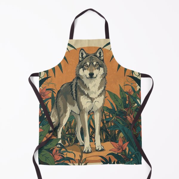 Item preview, Wolf in Tropical Jungle – Hand-Drawn Animal Illustration with Lush Foliage and Exotic Flowers designed and sold by nabashop.