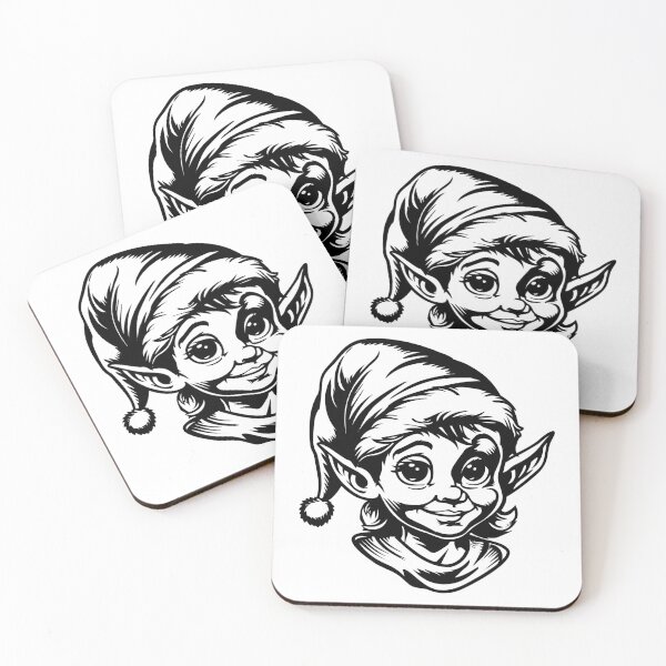 Item preview, Cute Christmas Elf Face – Whimsical Holiday Character in Black and White designed and sold by inkoutninja.