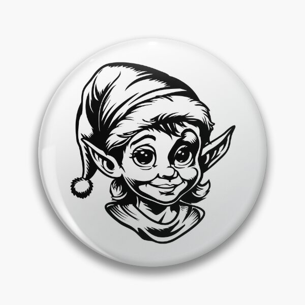 Item preview, Cute Christmas Elf Face – Whimsical Holiday Character in Black and White designed and sold by inkoutninja.
