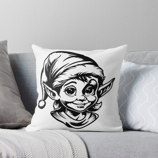 Item preview, Cute Christmas Elf Face – Whimsical Holiday Character in Black and White designed and sold by inkoutninja.