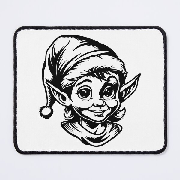 Item preview, Cute Christmas Elf Face – Whimsical Holiday Character in Black and White designed and sold by inkoutninja.