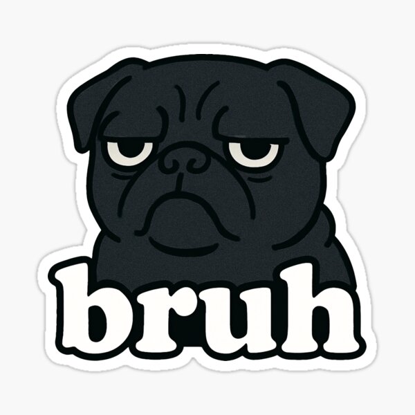 Funny Black Pug Bruh Humor Meme Animal Lover Boys Girls Kids Sticker
