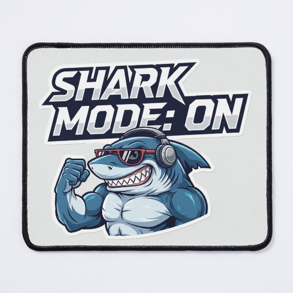 Item preview, Shark Mode: ON – Cool Muscular Shark with Headphones Funny Gym Ocean Design designed and sold by AquaPawsStudio.