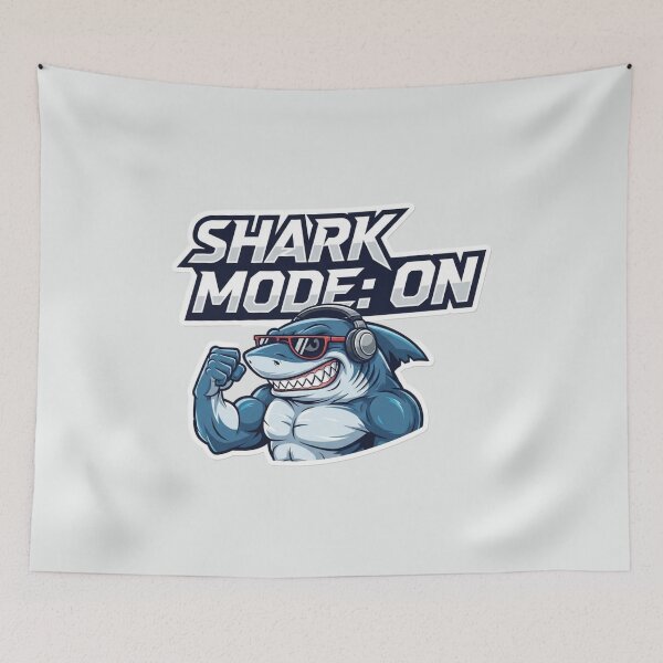 Item preview, Shark Mode: ON – Cool Muscular Shark with Headphones Funny Gym Ocean Design designed and sold by AquaPawsStudio.