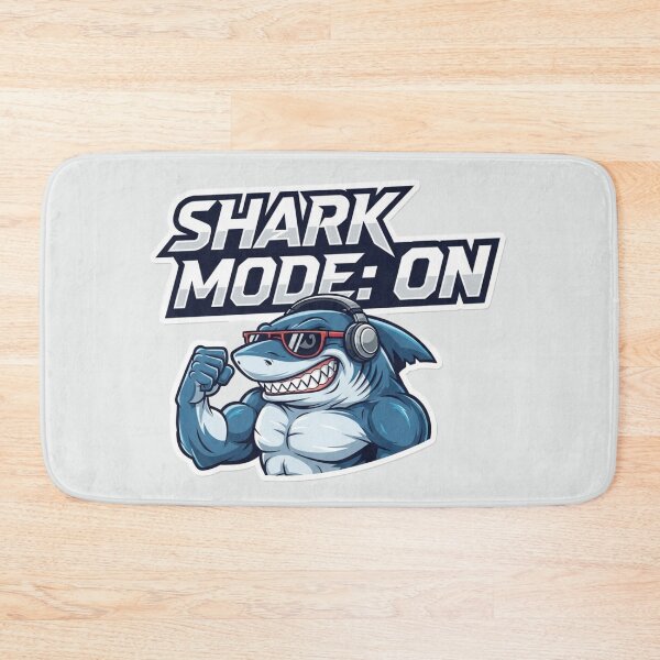 Item preview, Shark Mode: ON – Cool Muscular Shark with Headphones Funny Gym Ocean Design designed and sold by AquaPawsStudio.