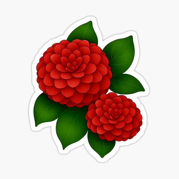 Item preview, Pretty Red Cartoon Flower with Leaves designed and sold by Footys & Flowers Sticker Shop.