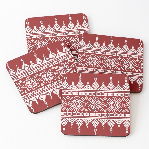 Item preview, Rich Red and White Ethnic Textile Pixel Pattern: Traditional Geometric Design designed and sold by DesignByNui.