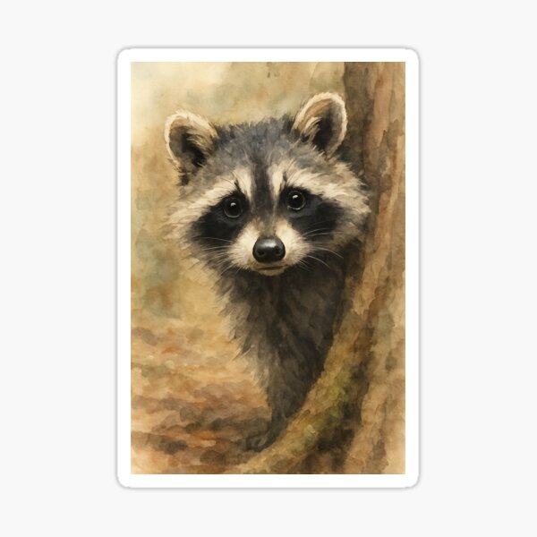 Item preview, Curious Gaze: Adorable Raccoon Watercolor Portrait designed and sold by ArtfulZuzu.