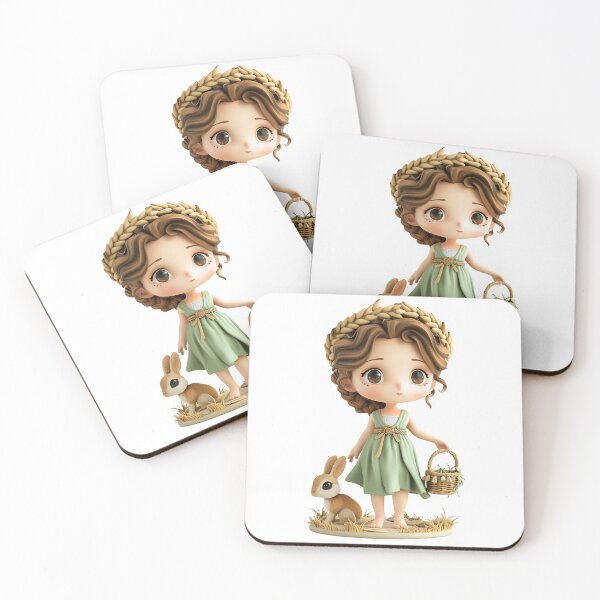 Item preview, Kawaii Demeter – Baby Earth Goddess with Bunny and Basket designed and sold by GoldenChiArt.