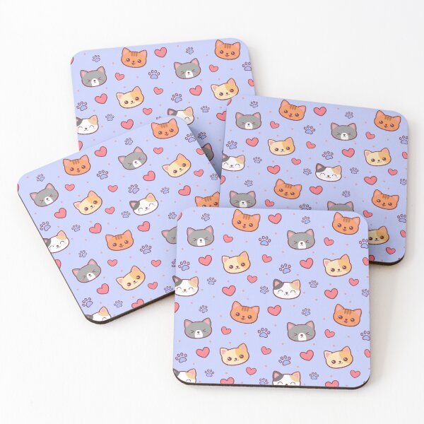 Item preview, Kawaii Cat Faces – Purple Pattern Hearts and Paws designed and sold by Magsu.art.