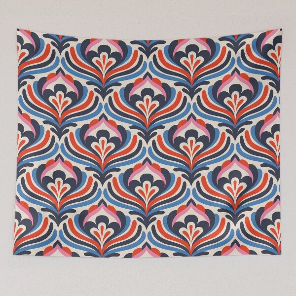 Item preview, Abstract Vintage Blossoms Blue / Red (3473 A) designed and sold by RouCouCou.