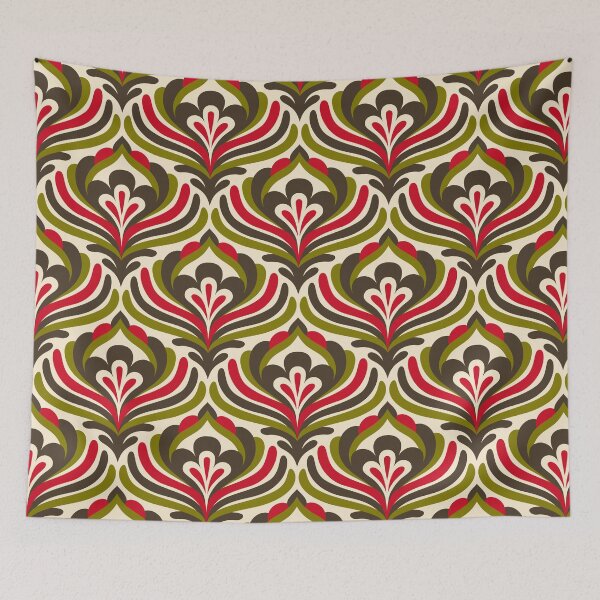 Item preview, Abstract Vintage Blossoms / Red - Green (3473B) designed and sold by RouCouCou.