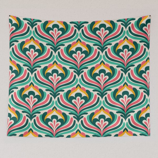 Item preview, Abstract Vintage Blossoms / Green-Pink-Yellow (3473C) designed and sold by RouCouCou.