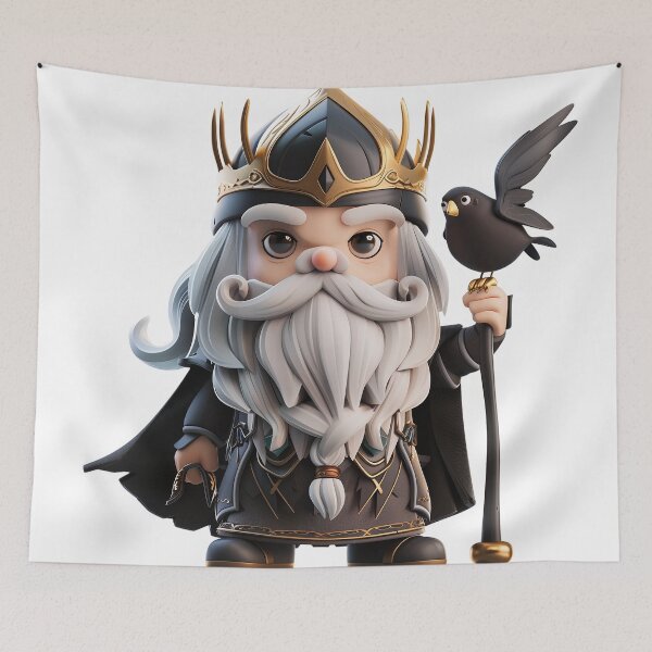 Item preview, Chibi Odin – Norse Allfather with Golden Crown and Raven designed and sold by GoldenChiArt.