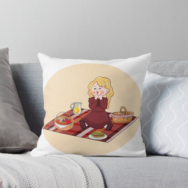 Item preview, Cute and kawaii Girl eating at picnic with red dress and cheerful smile. sandwich, fruits and juice is well prepared. Manga Chibi Illustration designed and sold by Amelune Sketchbook.