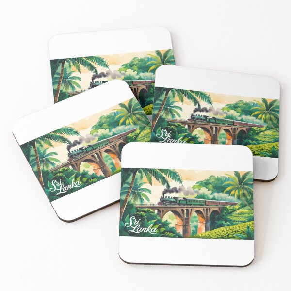 Item preview, Sri Lankan train on the Nine Arches Bridge – Tropical landscape in watercolor designed and sold by StormArte.