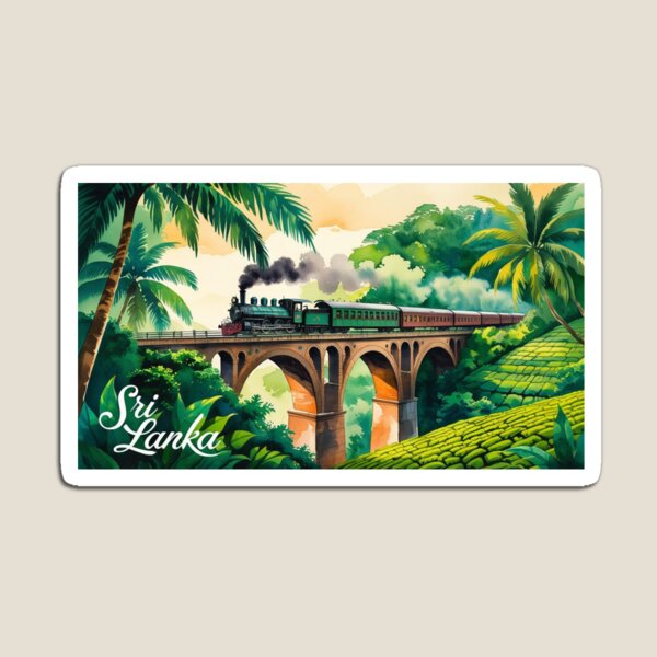 Item preview, Sri Lankan train on the Nine Arches Bridge – Tropical landscape in watercolor designed and sold by StormArte.
