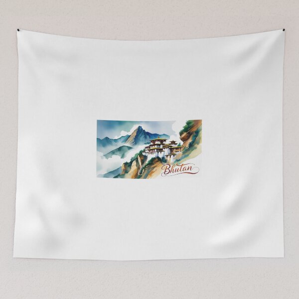 Item preview, Bhutan Mountain Temple – Spiritual Architecture in Watercolor designed and sold by StormArte.