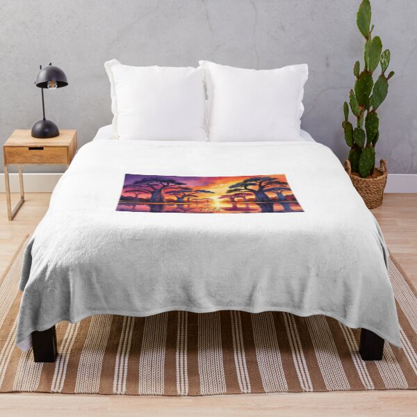 Item preview, Sunset in Madagascar with Baobabs – Exotic watercolor scene designed and sold by StormArte.