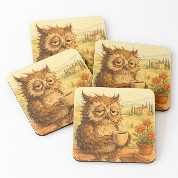 Item preview, Buongiorno Owl - Sleepy Italian Morning Illustration designed and sold by WanderMood.