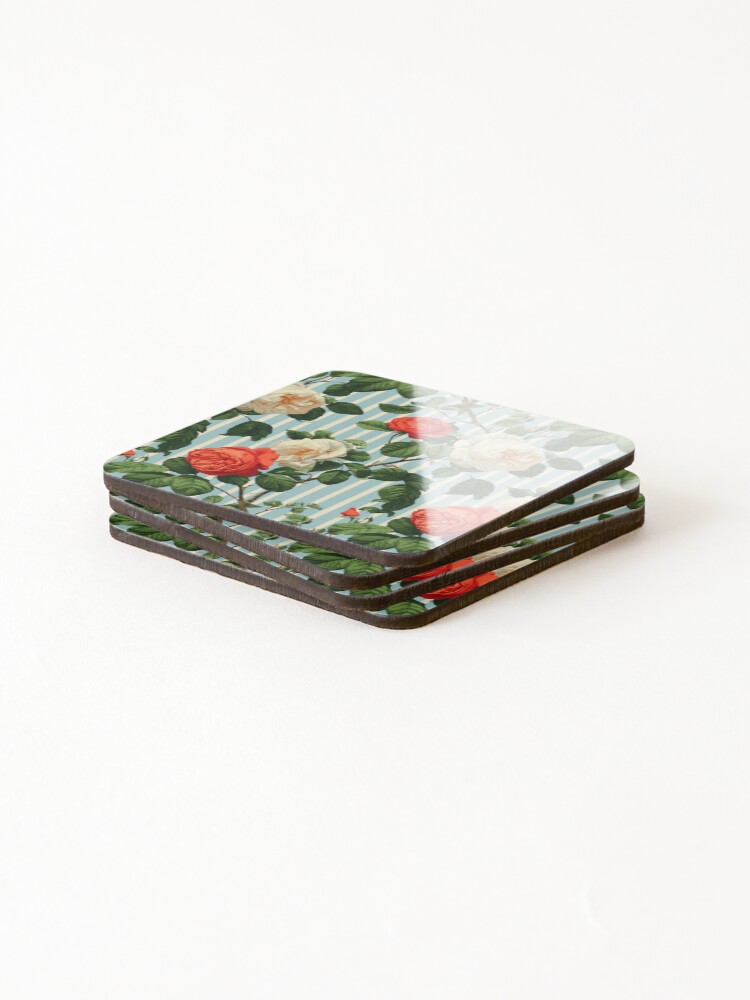 Thumbnail 4 of 5, Coasters (Set of 4), Striped Garden Roses Pattern designed and sold by junkydotcom.