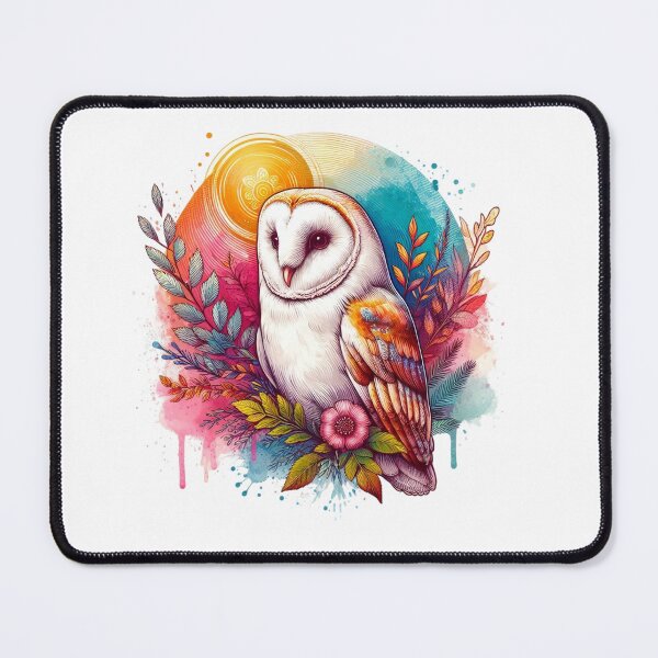 Item preview, A beautiful barn owl with several leaves and a colorful background designed and sold by Marcoshop10.