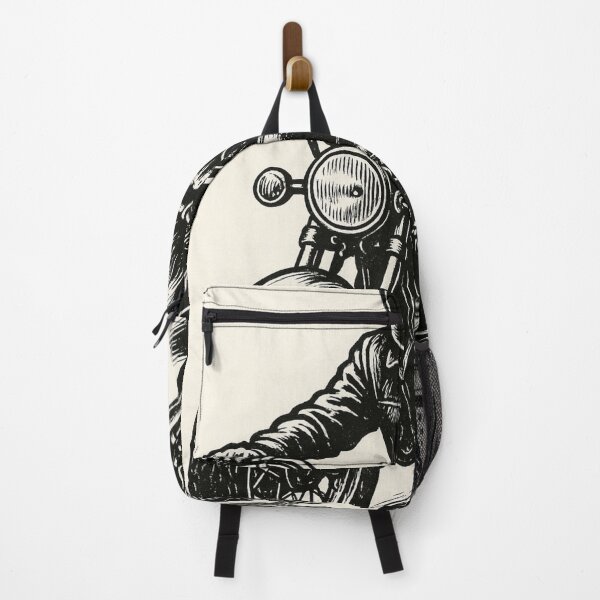 Item preview, 1970s Motorcycle Rider Ink Drawing with Vintage Gas Pump designed and sold by KishShop.