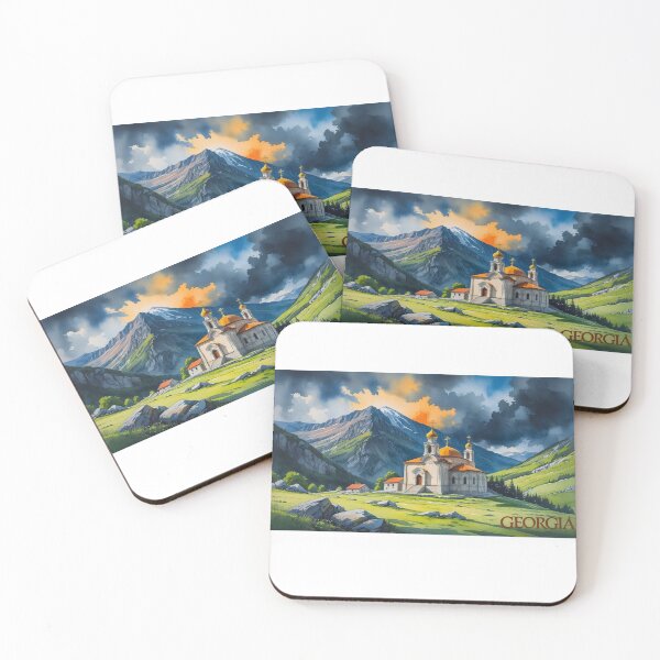 Item preview, Georgian Church in the Caucasus Mountains – Spiritual Landscape in Watercolor designed and sold by StormArte.