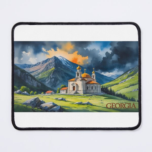 Item preview, Georgian Church in the Caucasus Mountains – Spiritual Landscape in Watercolor designed and sold by StormArte.