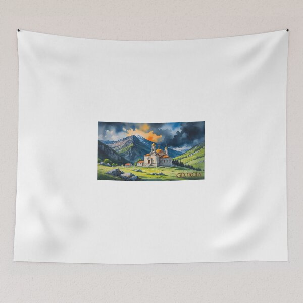 Item preview, Georgian Church in the Caucasus Mountains – Spiritual Landscape in Watercolor designed and sold by StormArte.