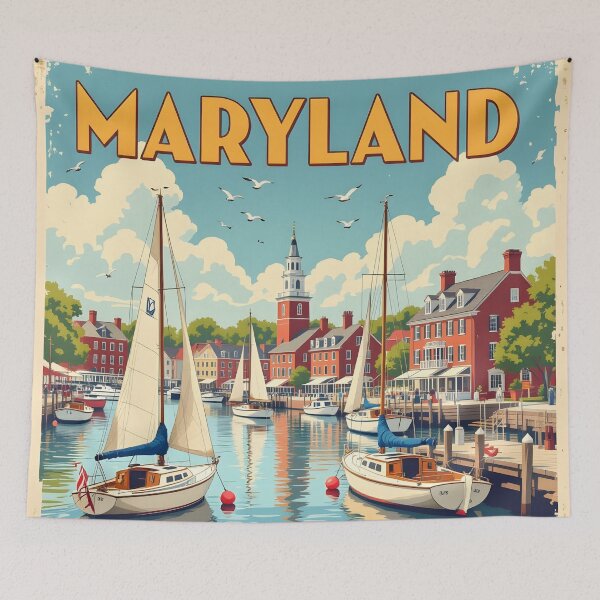 Item preview, Maryland: Painterly Vintage Travel Poster designed and sold by LSVart.