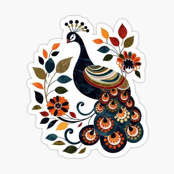 Item preview, Folk Art Peacock – Vintage Boho Bird Illustration designed and sold by doingly.