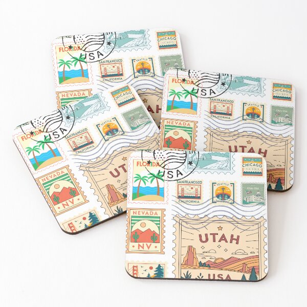Item preview, Vintage USA Postal Stamp Collage Print designed and sold by Thehatinthecat.